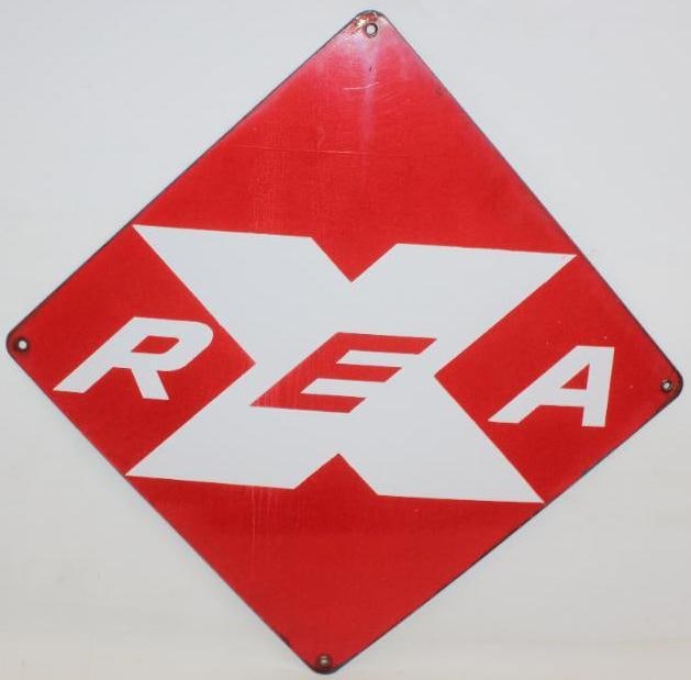 Railway Express Agency SSP Porcelain Sign: This sign is in overall good condition with some slight discoloration in the red areas. There is also some wear along the perimeter. This sign measures 24" x 24" and is graded an 8.5.