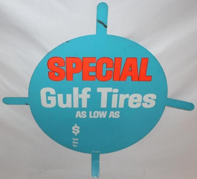 Gulf Tires SST Advertising Insert Sign: This sign is in very good condition with only minor wear. This insert measures 22" x 22" and is graded an 8.75.