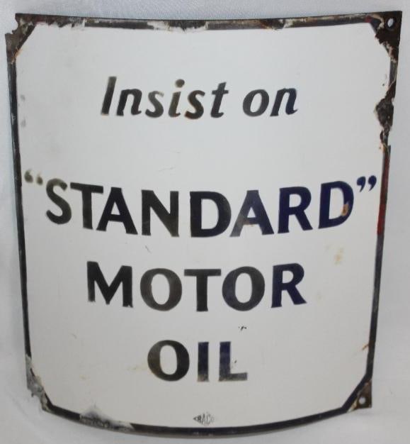 Insist on Standard Motor Oil Curved SSP Porcelain Gas Pump Sign (1 of 5)