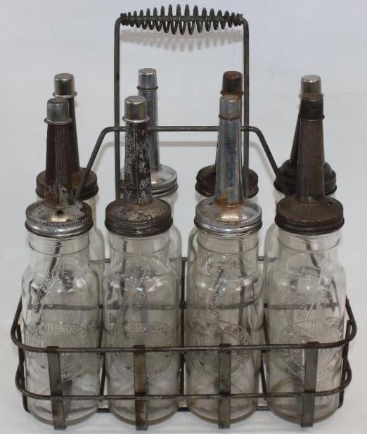 Set of Eight Standard Oil Company of Indiana Embossed One Quart Oil Bottles (1 of 8)