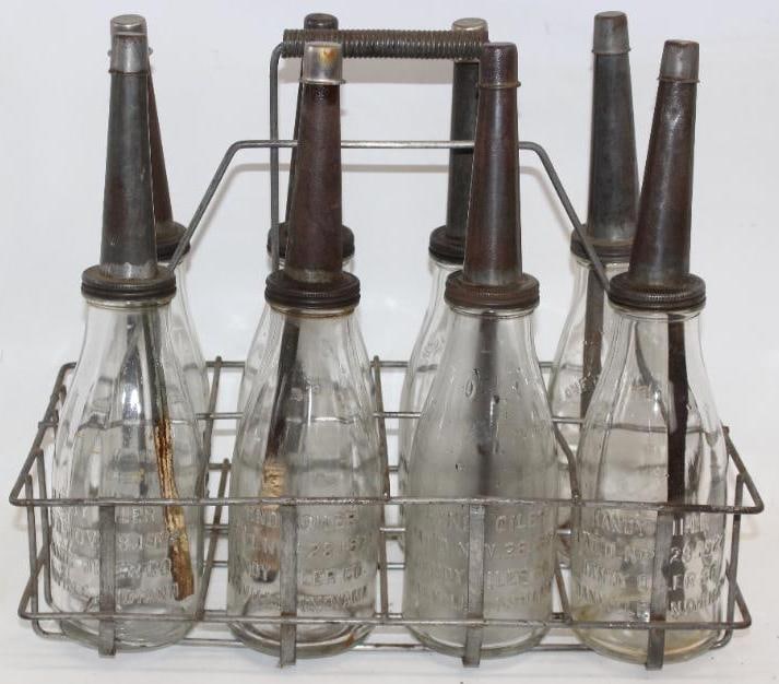 Set of Eight Handy Oiler Embossed One Quart Oil Bottles (1 of 6)