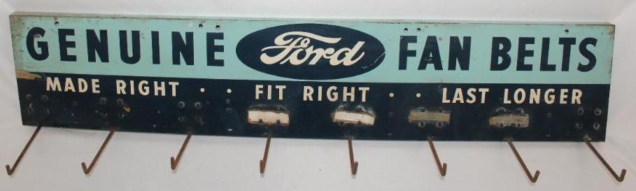 Genuine Ford Fan Belts SST Display Rack: This display rack shows some light wear throughout the field with slightly heavier wear around the perimeter. It measures 34" x 7" x 6" and is graded an 8.