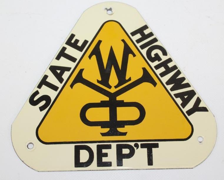 Wyoming State Highway Department SSP Porcelain Truck Door Panel Sign (1 of 6)