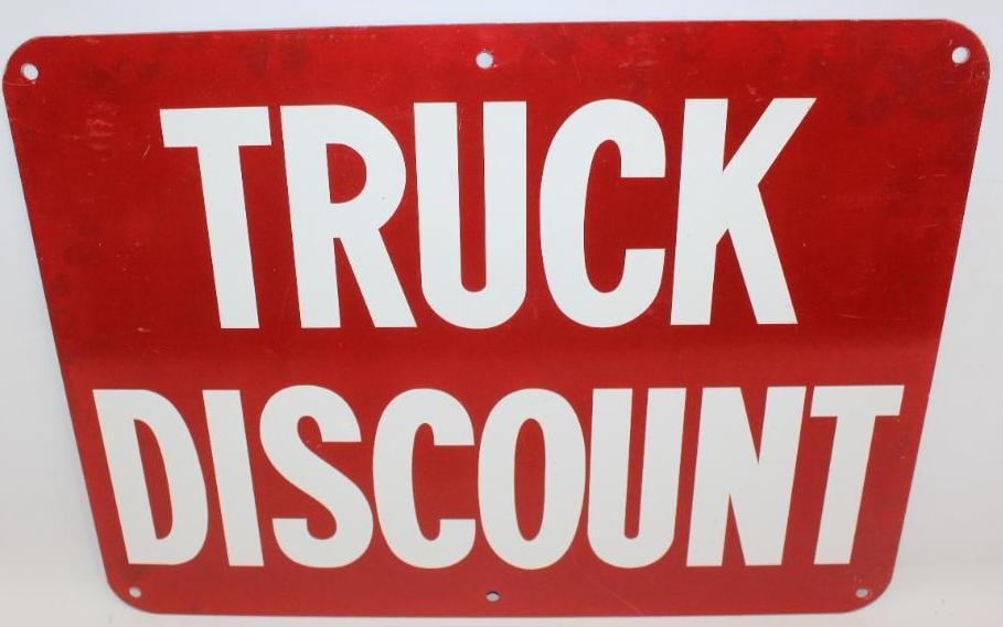 Truck discount DST Advertising Sign: This sign is a heavy gauge double sided metal sign. It is in very nice condition on both sides with only light surface scratches and wear. The sign measures 18" x 24" and is graded an 8.9 on the displ