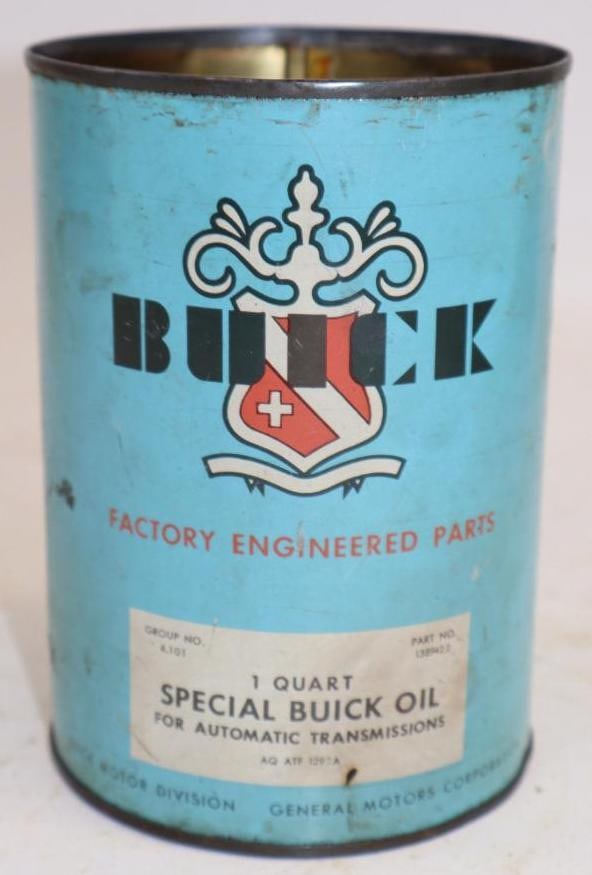 Buick Special ATF One Quart Metal Oil Can: Missing top lid. Empty. 4" x 4" x 5.5"
