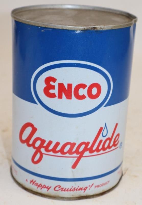 Enco Aquaglide One Quart Metal Oil Can: Empty. 4" x 4" x 5.5"