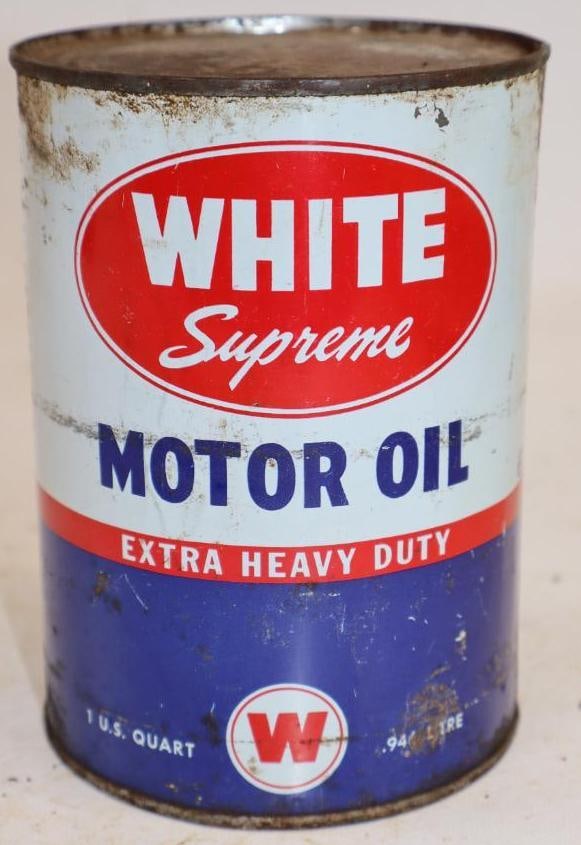 White Supreme Extra Heavy Duty One Quart Metal Oil Can: Empty. 4" x 4" x 5.5"