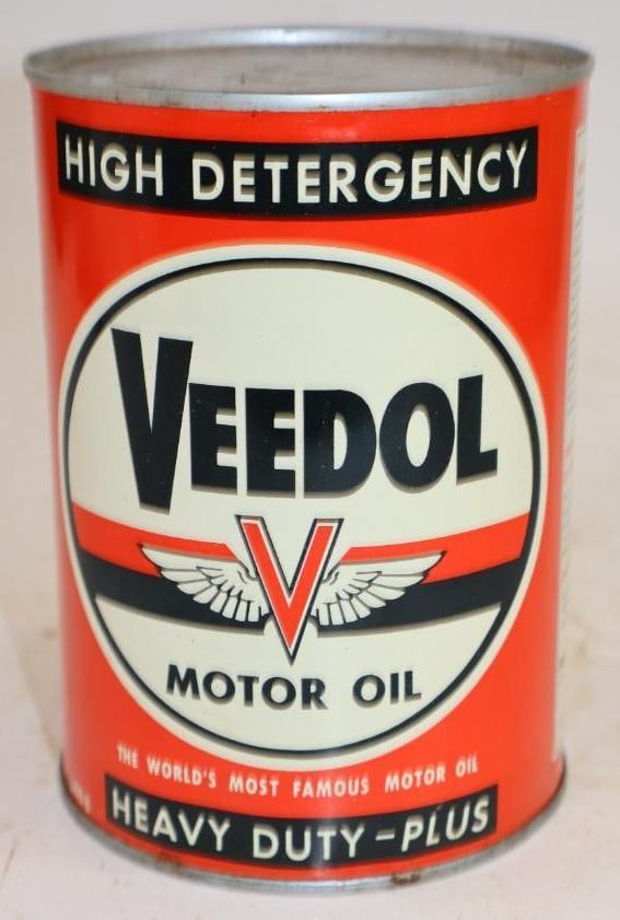 Veedol Flying V Heavy Duty Plus One Quart Metal Oil Can: Empty. 4" x 4" x 5.5"