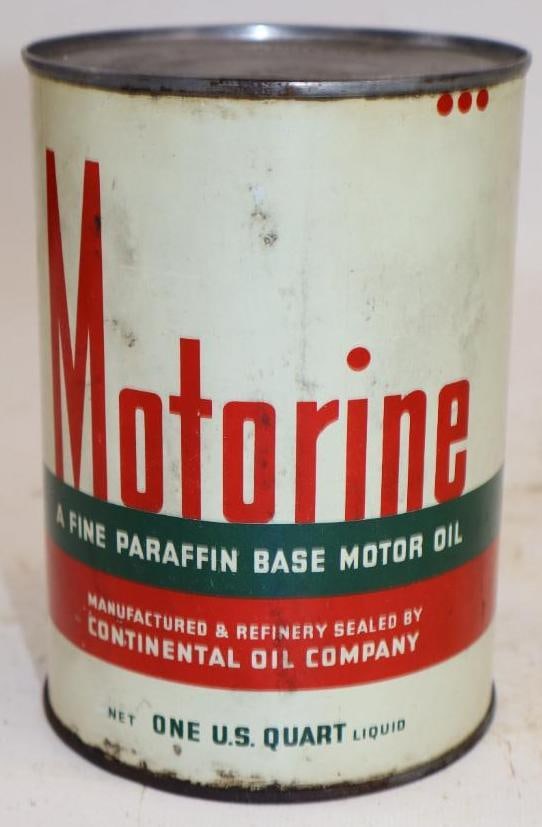 Continental Oil Motorine Conoco One Quart Metal Oil Can: Empty. 4" x 4" x 5.5"