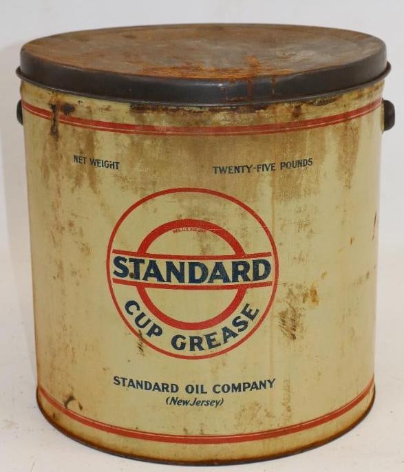 Standard Oil of New Jersey Twenty Five Pound Grease Can: Missing handle. 10.25" x 10.25" x 10.5"