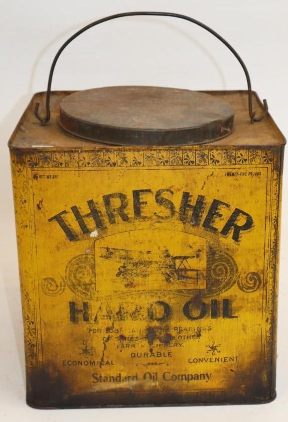 Standard Oil Company Thresher Twenty Five Pound Hard Oil Grease Can: 9.25" x 9.25" x 9.75"