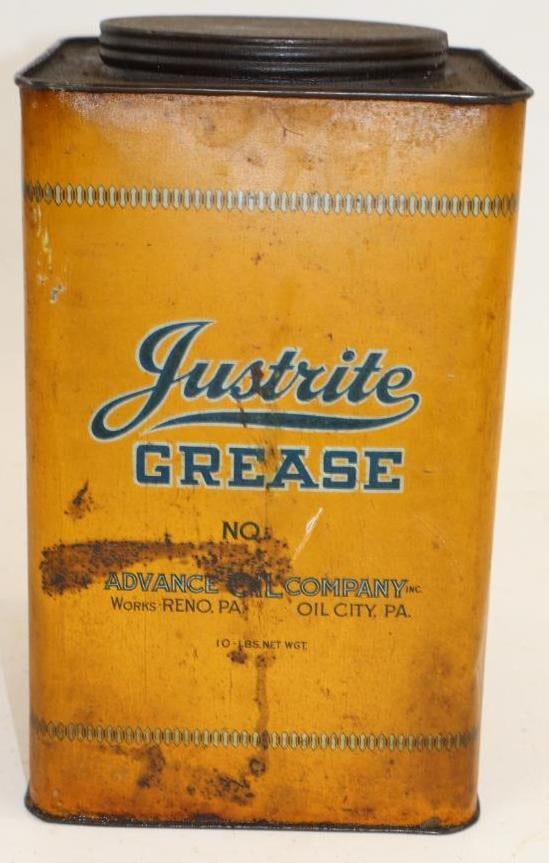 Advance Oil Justrite Ten Pound Grease Can: Full. 6" x 6" x 9.75"