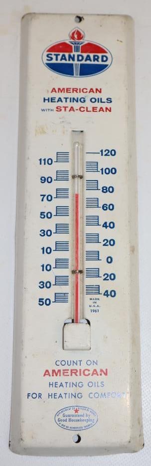Standard American Heating Oils with Sta-Clean Advertising Thermometer: Therm is working. 3" x 11.5"