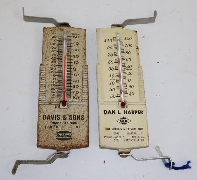 Group of 2 DX & Ashland Advertising Thermometers: 2.5" x 9" each