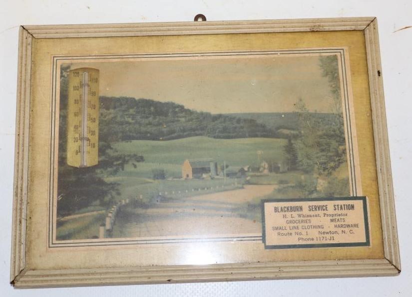 Blackburn Service Station Newton NC Advertising Framed Picture Thermometer: 7" x 5"