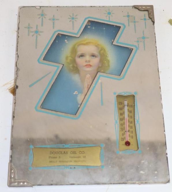Skelly Petroleum & Douglas Oil Advertising Mirrored Thermometer: 6" x 8"