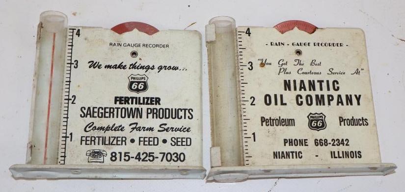 Group of 2 Phillips 66 Advertising Rain Gauges: 4.5" x 4" x 1" each