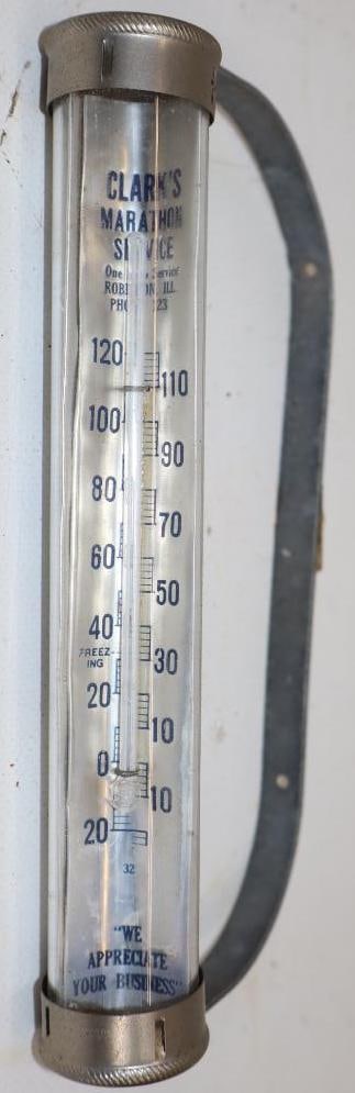 Clark's Marathon Station 'Best in the Long Run' Advertising Thermometer: 7" x 3" x 1"