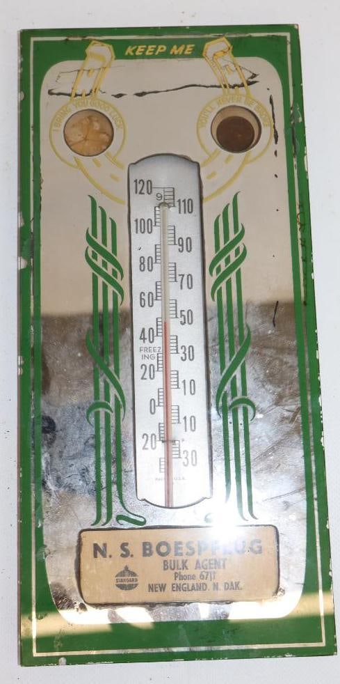 Standard Oil Bulk Agent New England North Dakota Lucky Penny Advertising Thermometer Mirror: 5.5" x 12" therm is loose inside