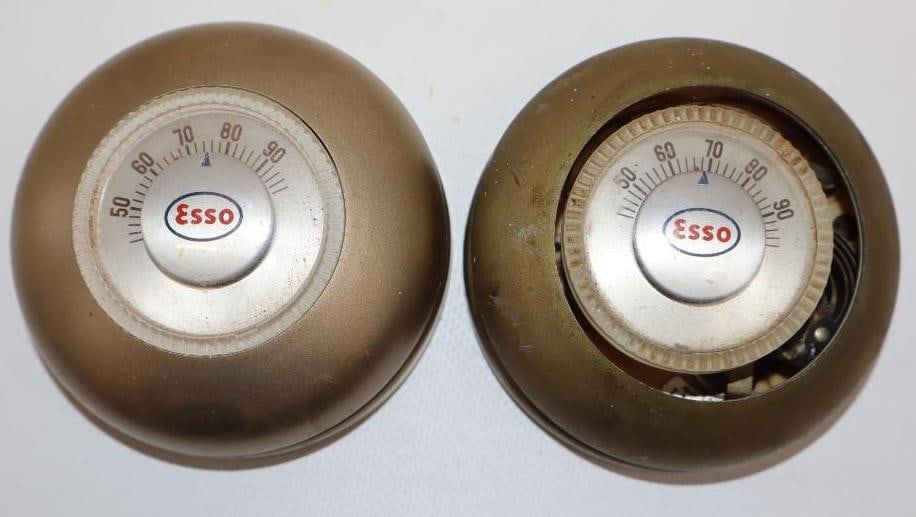 Group of 2 Esso Advertising Thermostats: 3" x 3" x 1.25"