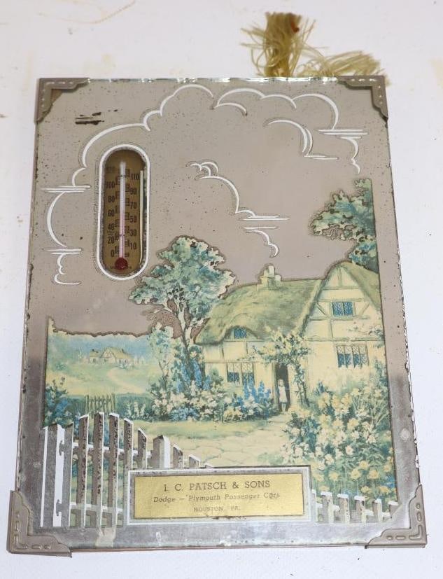 I.C. Patsch & Sons Plymouth Dodge Houston PA Mirrored Advertising Thermometer: 6" x 8"
