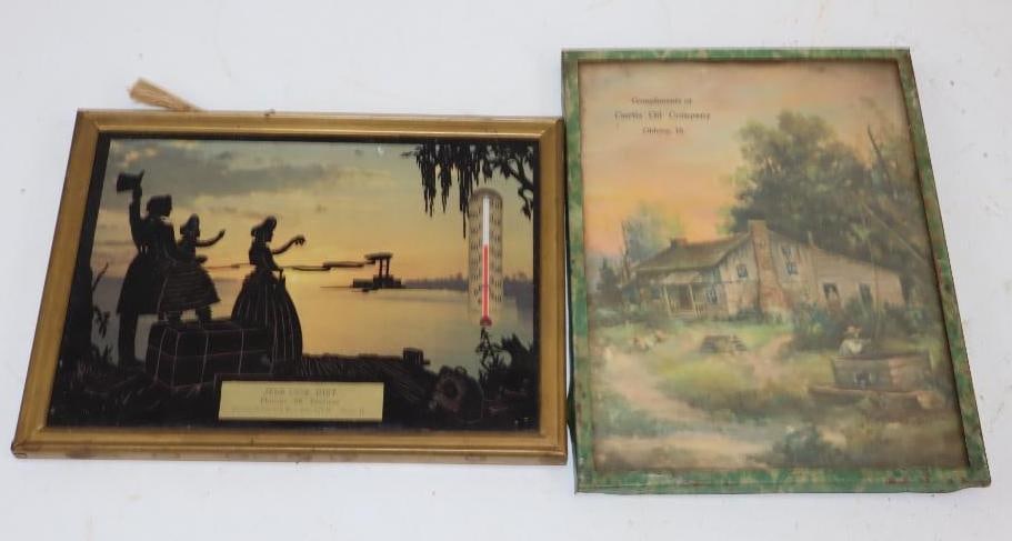 Group of 2 Curtis Oil & Phillips 66 Framed Picture & Framed Thermometer: 8" x 6" each