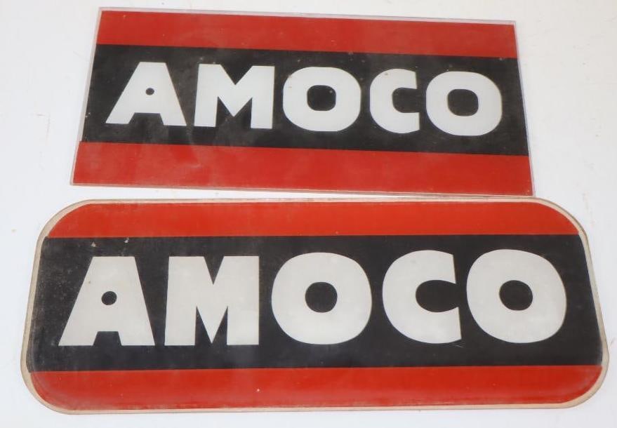 Group of 2 Different Amoco Gas Pump Advertising Ad Glass: 10.25" x 5" and 11.5" x 4.75"