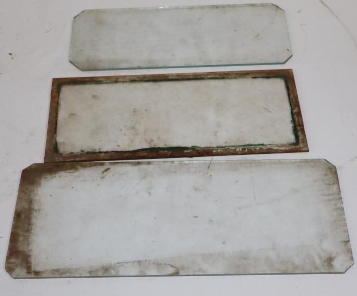 Group of 3 Different Clear Gas Pump Advertising Ad Glass: 10.25" x 4" and 10.75" x 4.75" and 12.5" x 5.25"
