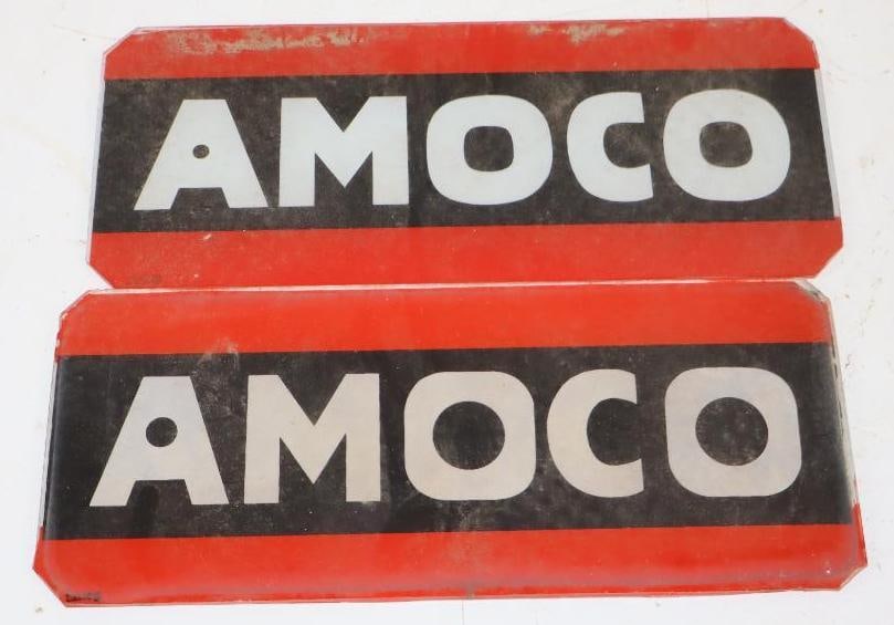 Pair of Amoco Advertising Gas Pump Ad Glass: 10.25" x 4.25" each