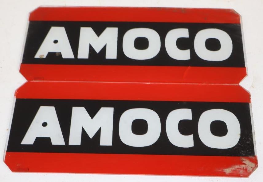 Pair of Amoco Advertising Gas Pump Ad Glass: 10.25" x 4.25" each