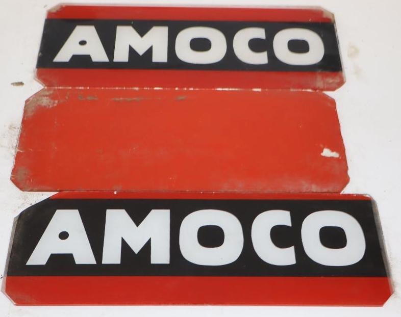 Group of 3 Amoco & Blank Advertising Ad Glass: 12.5" x 4.25" and 12" x 5" and 12.5" x 5"