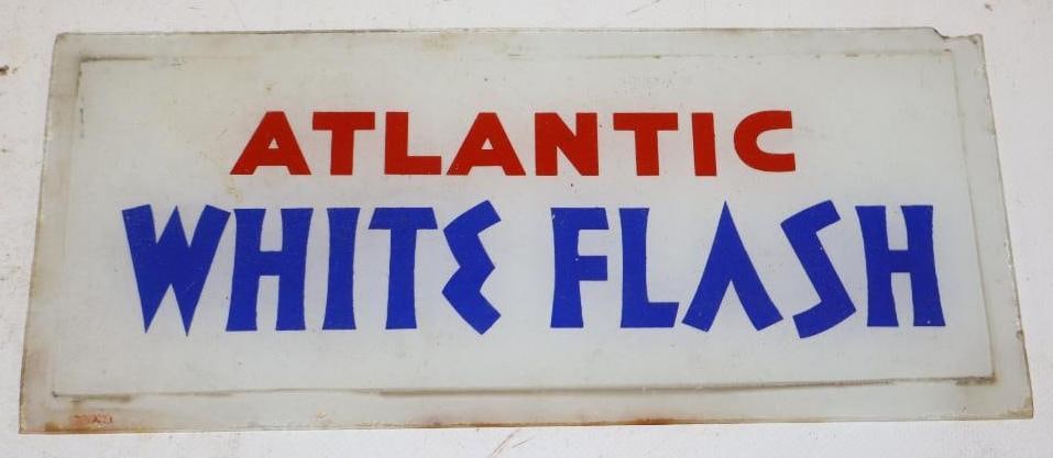 Atlantic White Flash Gas Pump Advertising Ad Glass: 10.75" x 4.75"