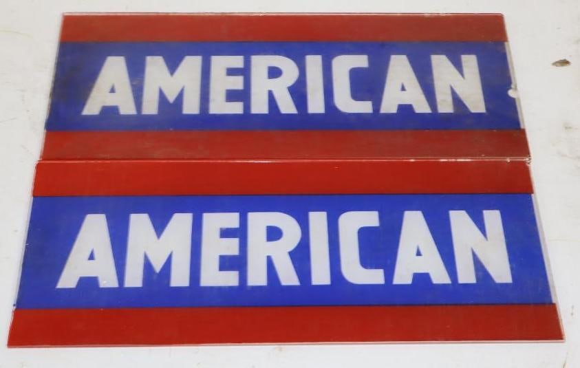 Pair of American Gas Pump Advertising Ad Glass: 10.75" x 4.75"