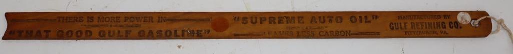 Gulf Supreme Pittsburgh PA Wooden Gasoline Gauge Stick: 17" x 1"