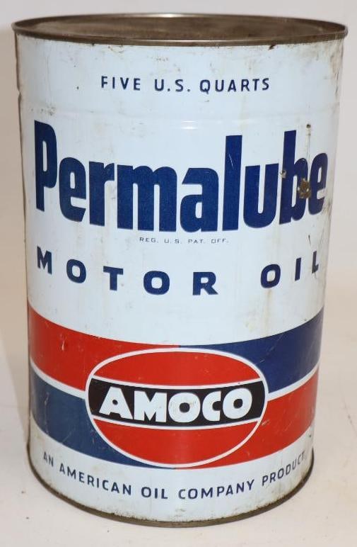 Amoco Permalube Five Quart Metal Oil Can with Upper Body Bead Line (1 of 5)