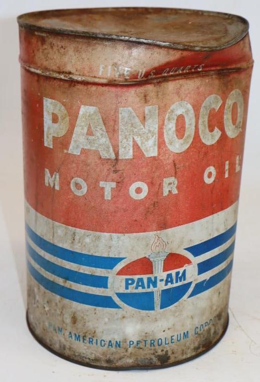Pan-Am Panoco Five Quart Metal Oil Can: Empty. 6.5" x 6.5" x 9.5"