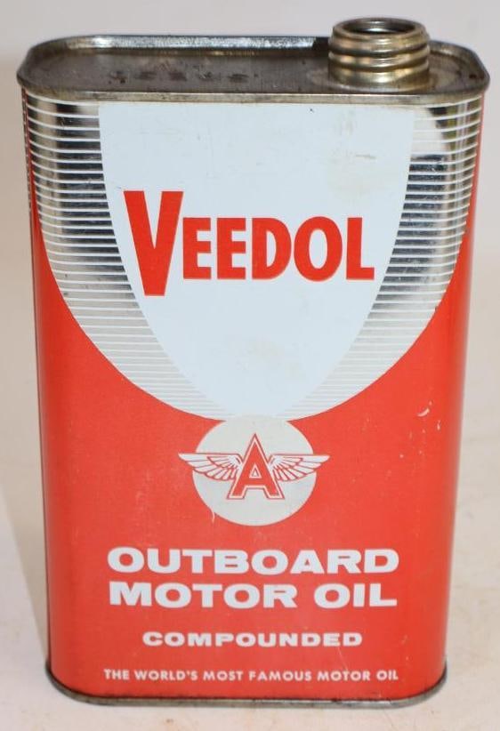 Veedol Flying A Outboard One Quart Metal Oil Can: Missing Cap. Empty. 32oz