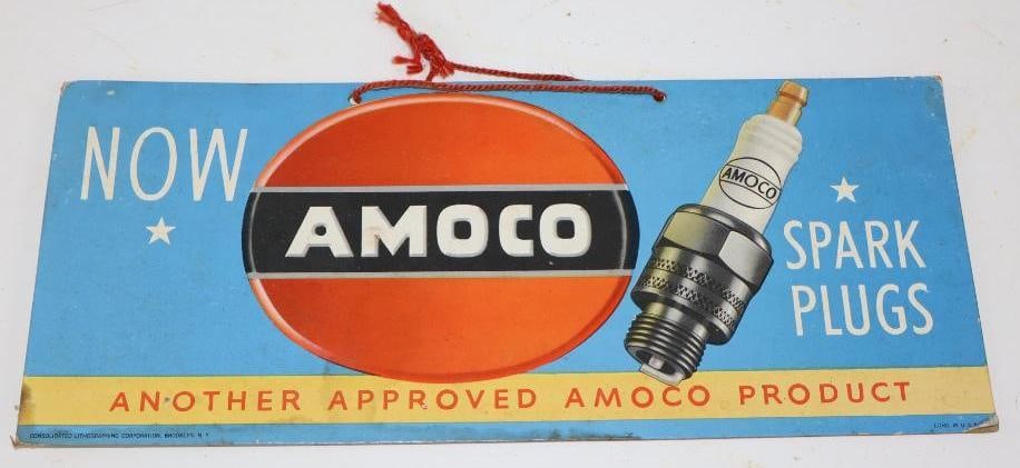 Amoco Spark Plug Single Sided Cardboard Advertising Window Sign: 12" x 5"
