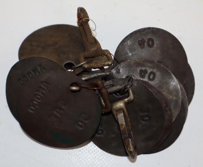 Group of 10 Amoco Embossed Metal Oil Tags: 2" x 2" each