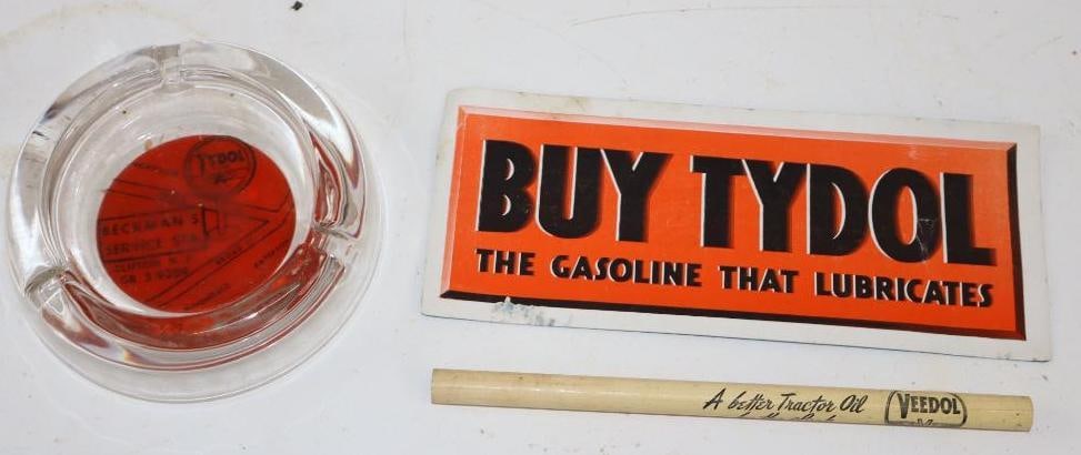Group of 3 Tydol & Veedol Advertising Ashtray, Pencil, & Ink Blotter: Largest is 7.5" x 3.25"