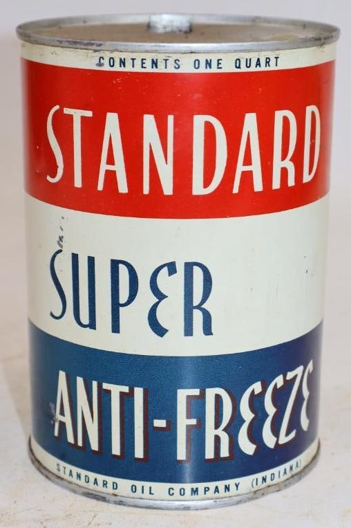 Standard Super Anti Freeze One Quart Metal Oil Can: Empty. 4" x 4" x 5.5"