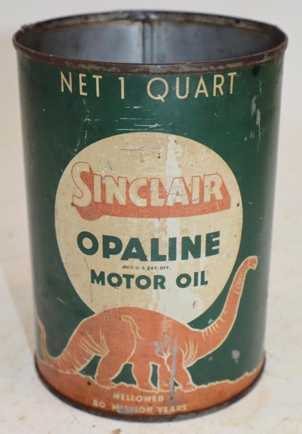 Sinclair Opaline One Quart Metal Oil Can with Red Brontosaurus: Empty. 4" x 4" x 5.5"