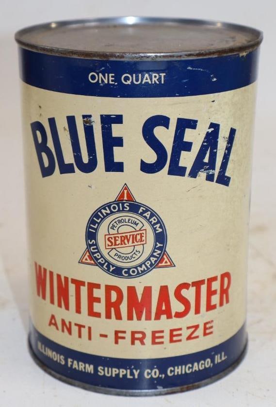 Illinois Farm Supply Company Blue Seal Wintermaster Anti Freeze One Quart Metal Oil Can: Empty. 4" x 4" x 5.5"