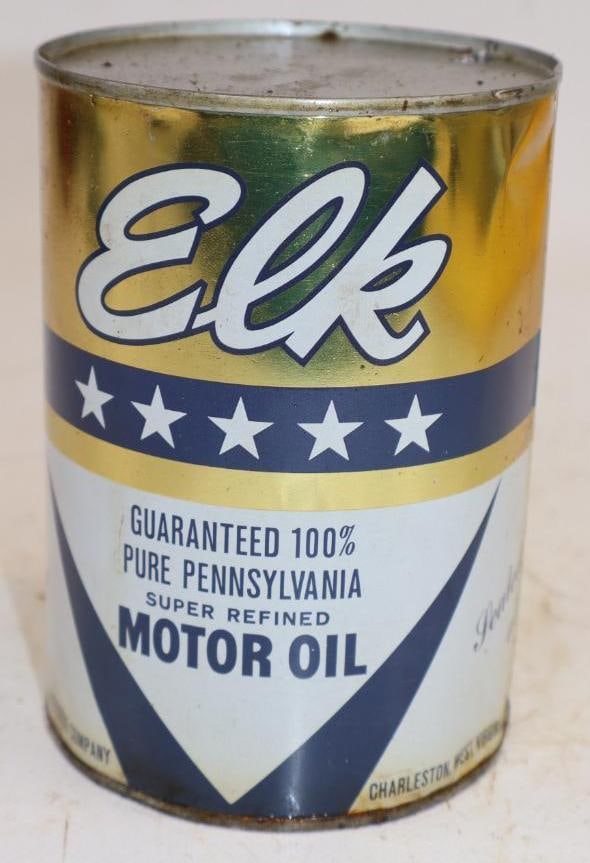 Elk One Quart Metal Oil Can (Gold): Empty. 4" x 4" x 5.5"