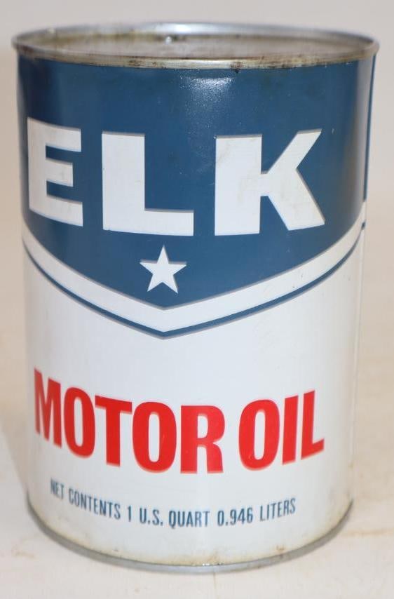 Elk One Quart Metal Oil Can (Blue): Empty. 4" x 4" x 5.5"