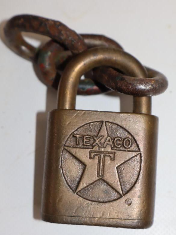 Brass Embossed Texaco Seargent Gas Pump Lock: 1.75" x 2.75" x 0.75"