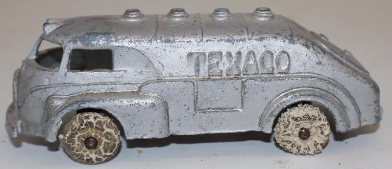 Hubley Texaco Toy Tanker Truck with Rubber Wheels: Has two new wheels. 4.75" x 1.75" x 1.5"