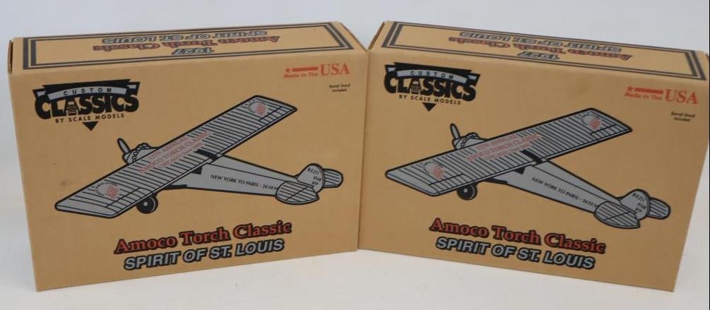 Group of 2 1927 Amoco Torch Classic Spirit of St Louis Gas Station Airplanes in Original Boxes: 14" x 9.75" x 4" each