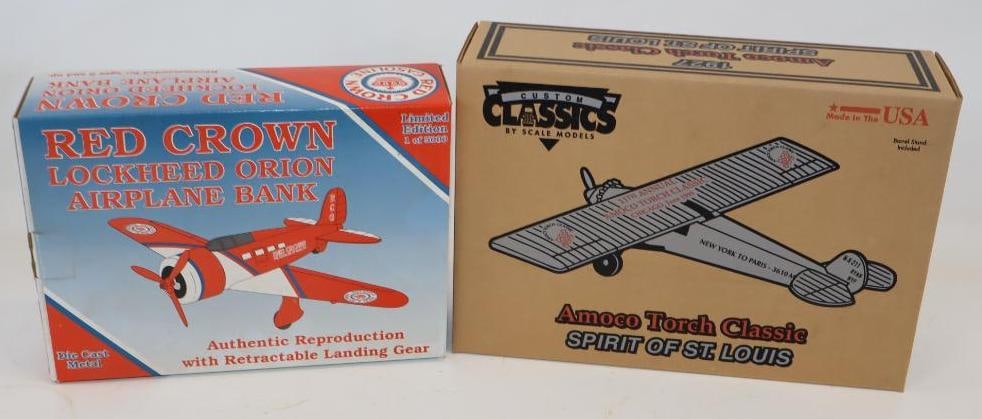 Group of 2 Amoco Spirit of St Louis, and Red Crown Lockheed Orian Air Planes in Original Boxes: Largest is 14" x 9.75" x 4"