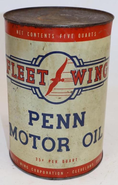 Fleet-Wing Penn Five Quart Metal Oil Can with 35 Cent Pricer: Empty. 6.5" x 6.5" x 9.5"